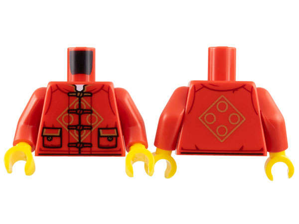 Lego (N) ~ Torso Tang Jacket with Laces Gold Circles in Diamond 2 Pockets Pattern / Red Arms ~ [Red]