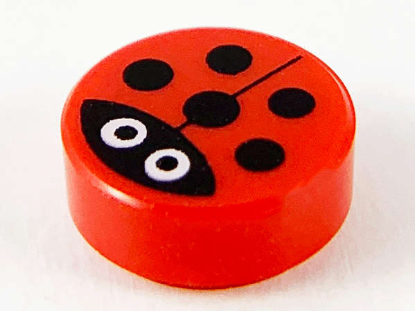 Lego (N) ~ Tile Round 1 x 1 with Ladybug Large White Eyes with Black Pupils Pattern ~ [Red]