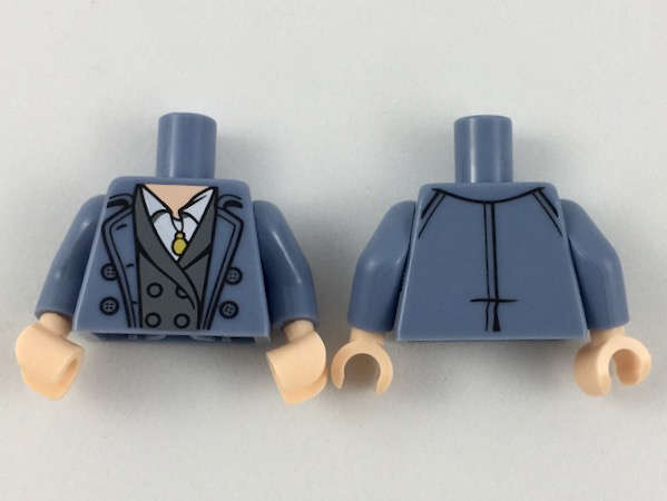 Lego NEW - Sand Blue Torso Trenchcoat with Light Nougat Neck White Shirt with Gold Necklace