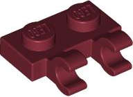 Lego (N) ~ Plate Modified 1 x 2 with 2 Open O Clips (Horizontal Grip) ~ [Dark Red]
