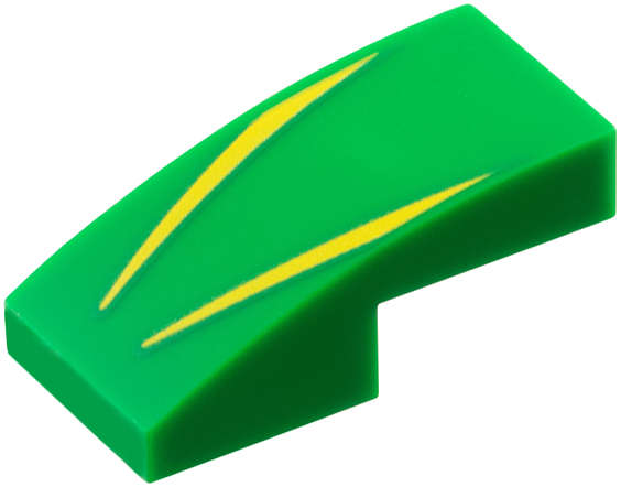 Lego (N) ~ Slope Curved 2 x 1 x 2/3 with 2 Yellow Stripes Pattern ~ [Green]