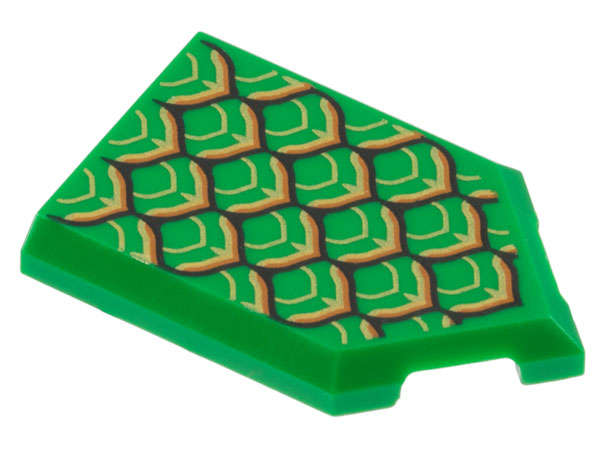 Lego NEW - Tile Modified 2 x 3 Pentagonal with Scales with Dark Orange Tips and GoldTrim ~ [Green]