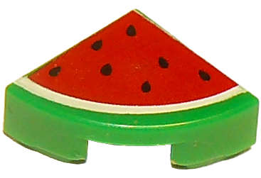 Lego (N) ~ Tile Round 1 x 1 Quarter with Red Watermelon Pattern ~ [Green]