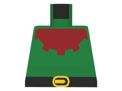 Lego Used - Torso Castle Forestman with Red Collar Black Belt and Yellow Buckle Pattern~ [Green]