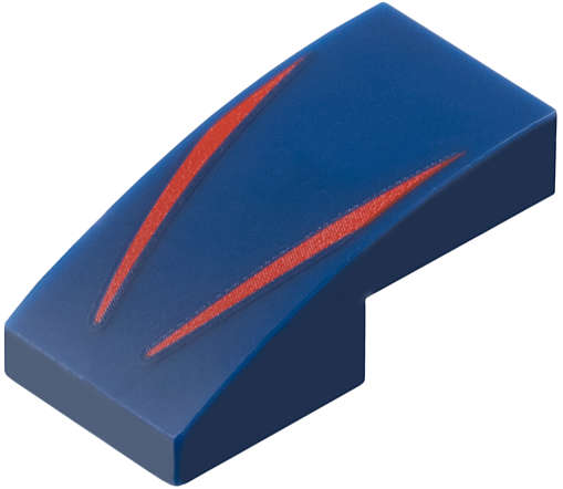 Lego (N) ~ Slope Curved 2 x 1 x 2/3 with 2 Red Stripes Pattern ~ [Dark Blue]