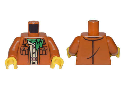 Lego (N) ~ Torso Jacket with 2 Pockets over Tan Shirt with Copper Buttons Buckle an ~ [Dark Orange]