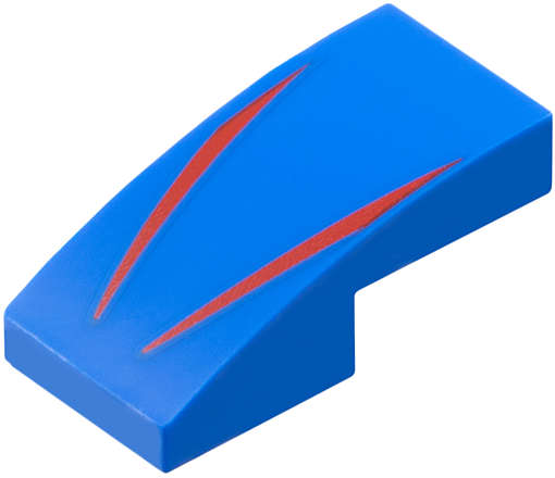 Lego (N) ~ Slope Curved 2 x 1 x 2/3 with 2 Red Stripes Pattern ~ [Blue]