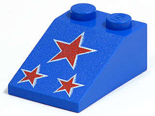 Lego Used - Slope 33 3 x 2 with Red Stars Pattern~ [Blue]