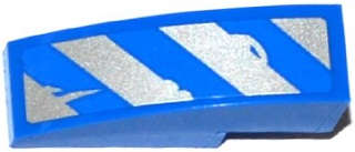 Lego (U) ~ Slope Curved 3 x 1 with Worn Blue and Silver Danger Stripes Pattern Model Left  ~ [Blue]