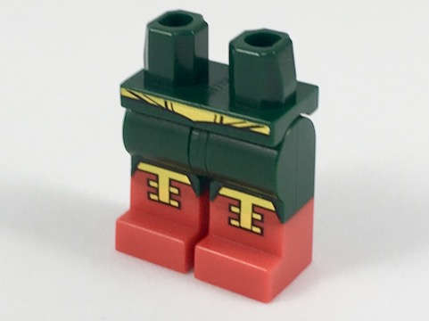 Lego NEW - Hips and Legs with Red Boots Yellow Belt and Laces Pattern~ [Dark Green]
