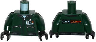 Lego Used - Torso Batman Jacket with Zipper Pockets ID Badge and 'LEXCORP' on BackPa~ [Dark Green]