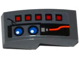 Lego (U) ~ Slope Curved 2 x 1 x 2/3 with 5 Red Buttons 2 Blue Lights and Red W ~ [Dark Bluish Gray]