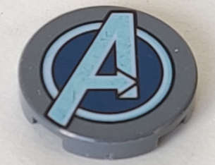 Lego (U) ~ Tile Round 2 x 2 with Bottom Stud Holder with Dark Blue and Metalli ~ [Dark Bluish Gray]