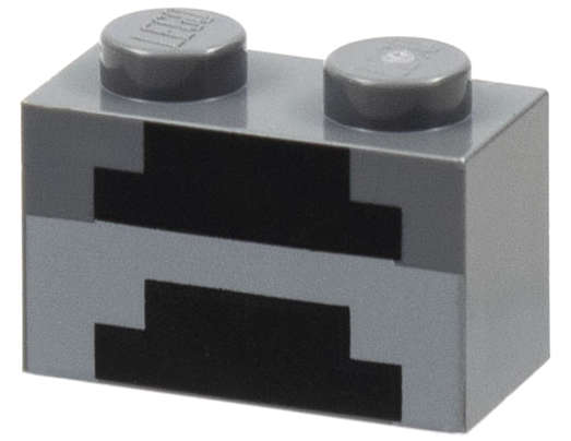 Lego (N) ~ Brick 1 x 2 with Minecraft Pixelated Furnace Unlit Pattern ~ [Dark Bluish Gray]