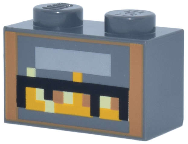 Lego (N) ~ Brick 1 x 2 with Minecraft Pixelated Smoker Lit Pattern ~ [Dark Bluish Gray]