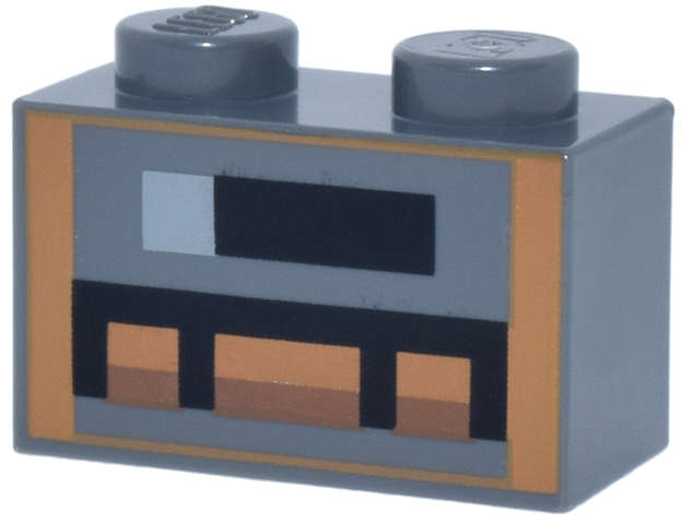 Lego (N) ~ Brick 1 x 2 with Minecraft Pixelated Smoker Unlit Pattern ~ [Dark Bluish Gray]