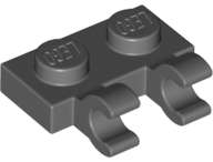 Lego (N) ~ Plate Modified 1 x 2 with 2 Open O Clips (Horizontal Grip) ~ [Dark Bluish Gray]
