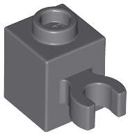 Lego (N) ~ Brick Modified 1 x 1 with Open O Clip (Vertical Grip) - Hollow Stud ~ [Dark Bluish Gray]