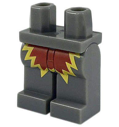 Lego (U) ~ Hips and Legs with Red and Yellow Explosion Pattern ~ [Dark Bluish Gray]