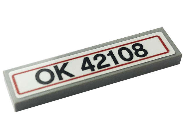 Lego (U) ~ Tile 1 x 4 with 'OK 42108' Pattern (Sticker) - Set 42108 ~ [Light Bluish Gray]