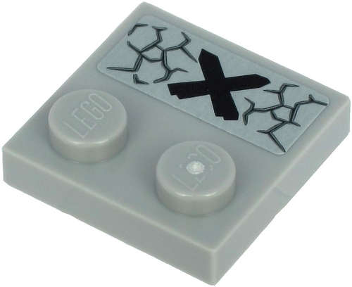 Lego (U) ~ Tile Modified 2 x 2 with Studs on Edge with Black Cross and Cracks ~ [Light Bluish Gray]