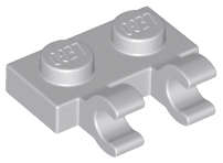 Lego (N) ~ Plate Modified 1 x 2 with 2 Open O Clips (Horizontal Grip) ~ [Light Bluish Gray]