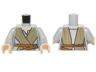 Lego (N) ~ Torso SW Female Outline Open Neck Shirt Dark Tan Tied Robe Dark Ora ~ [Light Bluish Gray]