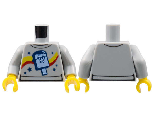 Lego (N) ~ Torso Yellow and Red Curvy Stripes Bright Light Blue Popsicle with  ~ [Light Bluish Gray]