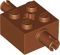 Lego (N) ~ Brick Modified 2 x 2 with Pins and Axle Hole ~ [Reddish Brown]