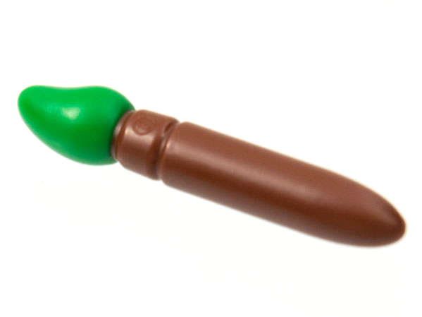 Lego (N) ~ Minifigure Utensil Paint Brush with Molded Green Bristles Pattern ~ [Reddish Brown]