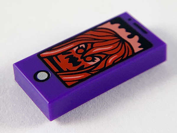 Lego (N) ~ Tile 1 x 2 with Cell Phone / Smartphone and Dark Red Ghost Pattern ~ [Dark Purple]