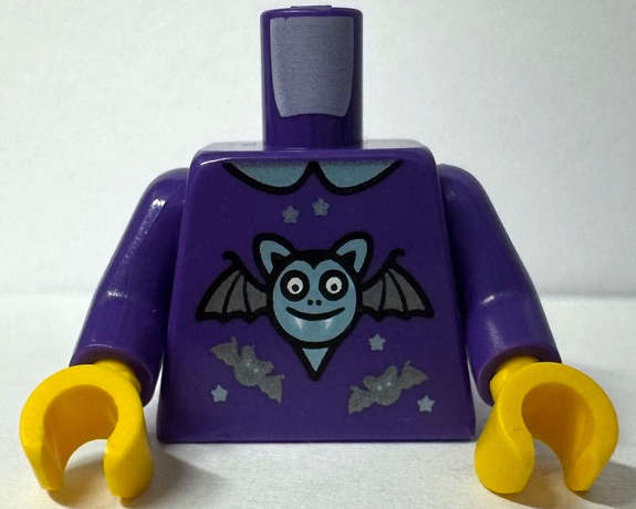 Lego (N) ~ Torso Shirt with Collar Metallic Light Blue Large Bat with Grin and Dark  ~ [Dark Purple]