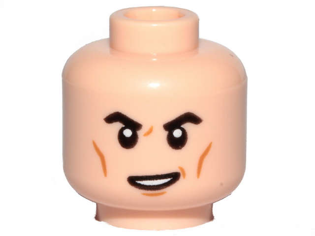 Lego (N) ~ Minifigure Head Black Eyebrows Medium Nougat Cheek Lines Lopsided Open M ~ [Light Nougat]