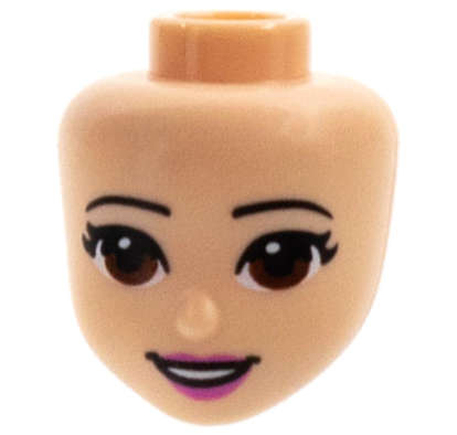 Lego (U) ~ Mini Doll Head Friends with Brown Eyes Dark Pink Lips and Open Mouth Pa ~ [Light Nougat]
