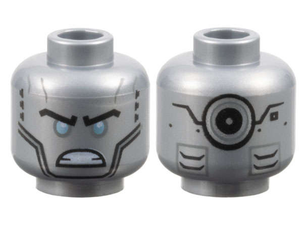 Lego (U) ~ Minifigure Head Alien Robot with Black Eyebrows Metallic Light Blue Eyes ~ [Flat Silver]