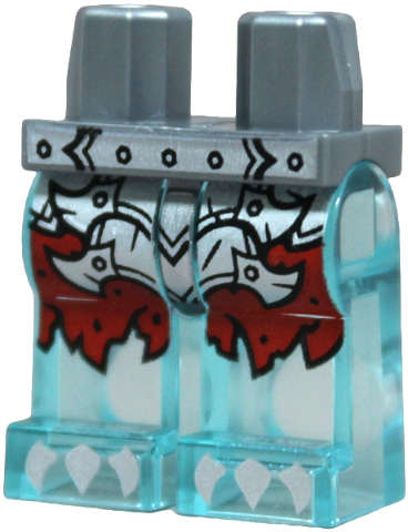 Lego (N) ~ Hips and Trans-Light Blue Legs with Red Tattered Shorts Silver Armor Pla ~ [Flat Silver]