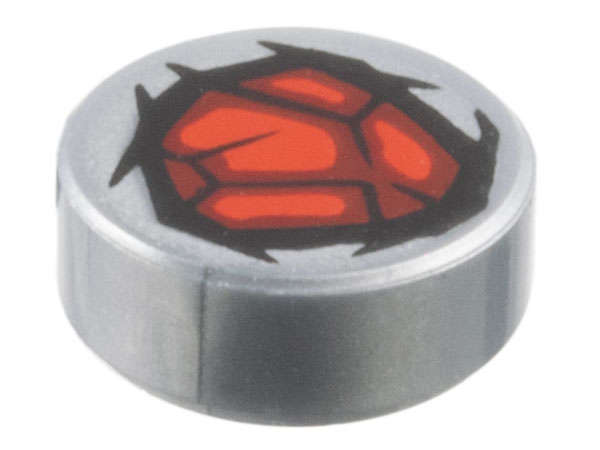 Lego (N) ~ Tile Round 1 x 1 with Red Dark Red and Black Rock Pattern (Marvel Comics  ~ [Flat Silver]
