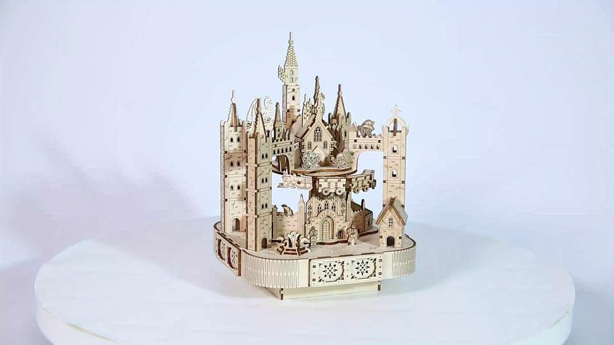 Diy 3D Wooden Puzzle Rotating Magic Castle