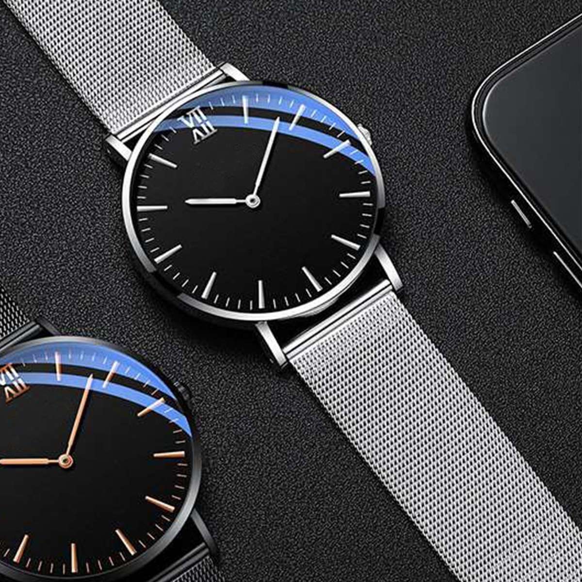 Premium Men Business Quartz Watch With Strap Silvery With White