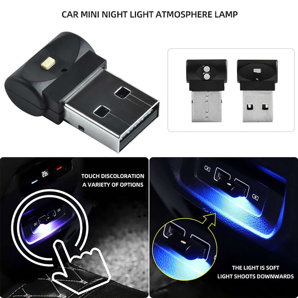 1pc Car Mini USB Seven Color Adjustable Color Decorative Ambient Light Soft Light A
