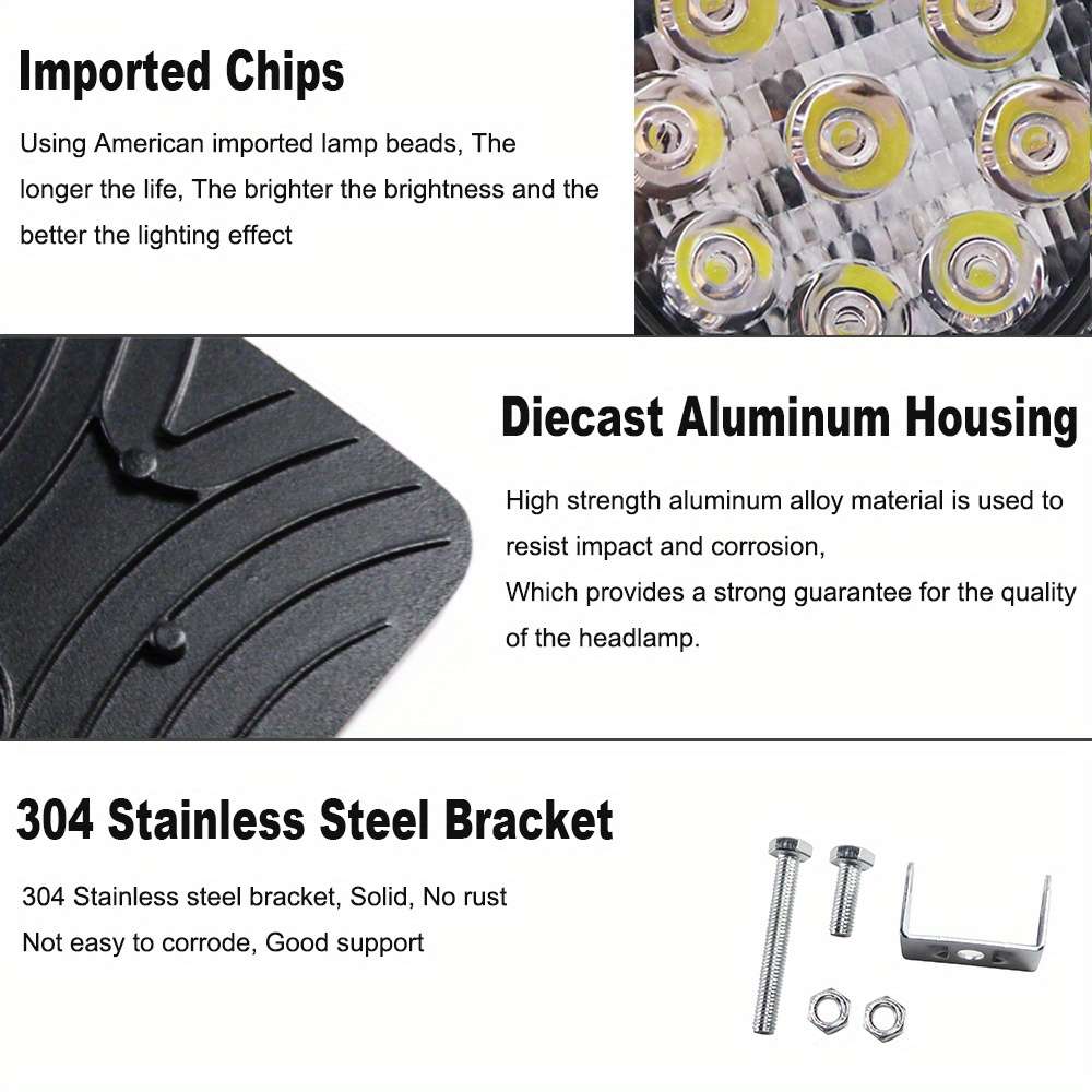 2pcs 16 LED Square LED Work Light Bar Off-Road Light For Trucks Off-Road Vehicle ATV