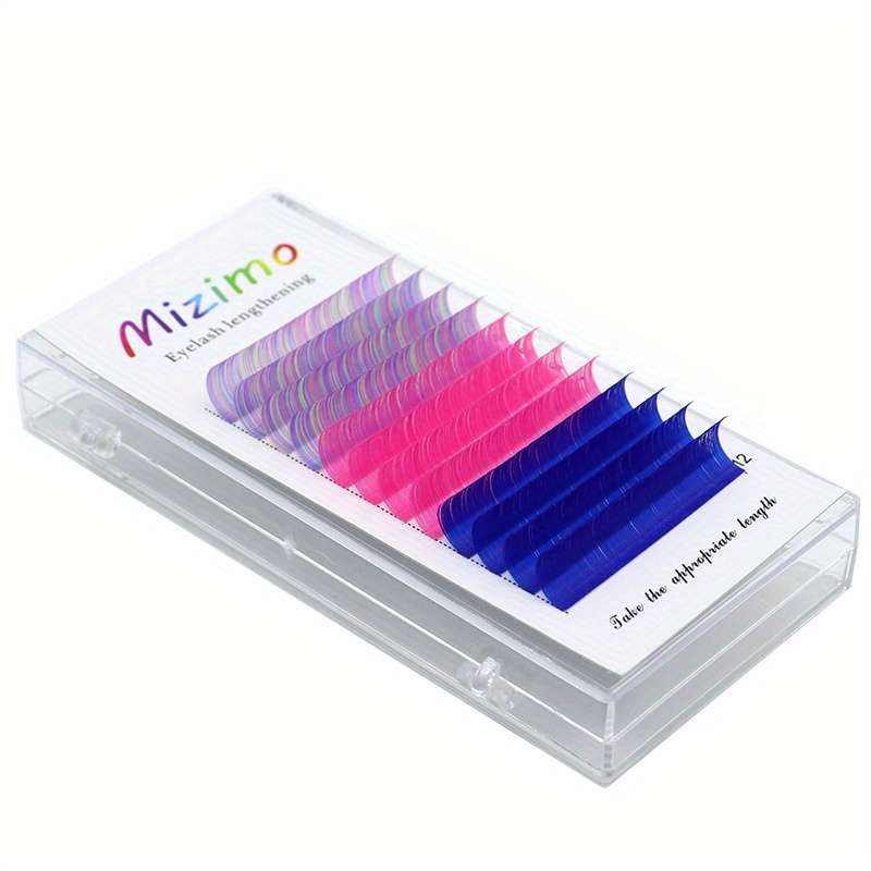 Advanced Wispy False Eyelashes Color Rainbow 12 Rose Red Royal Blue Size 007 D