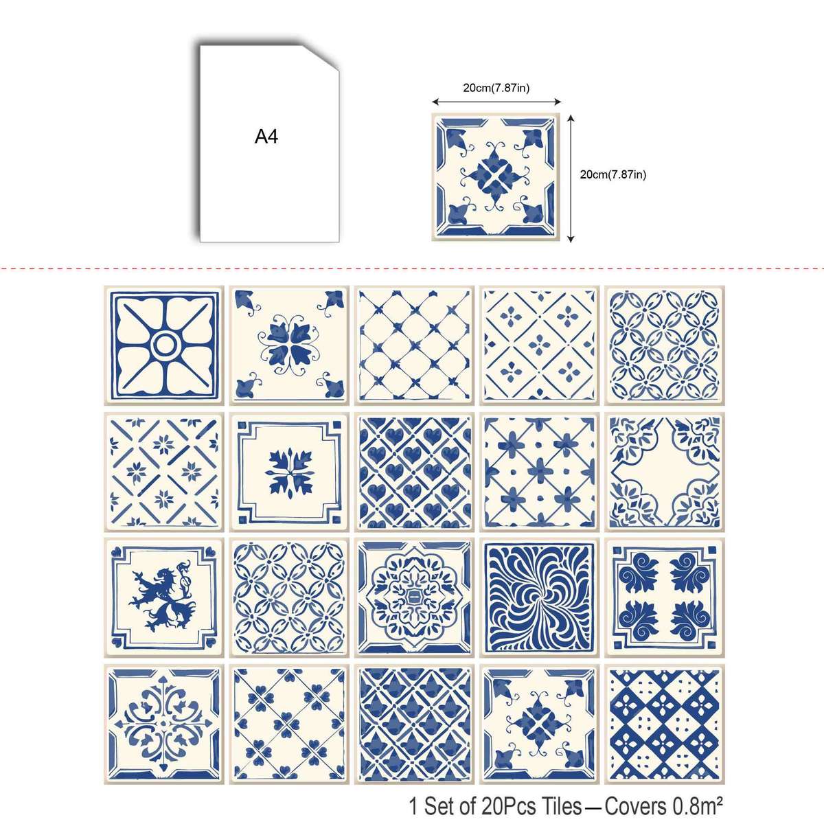 Floor Stickers Color Blue Size 7.87X7.87X1 Set Of 20Pcs