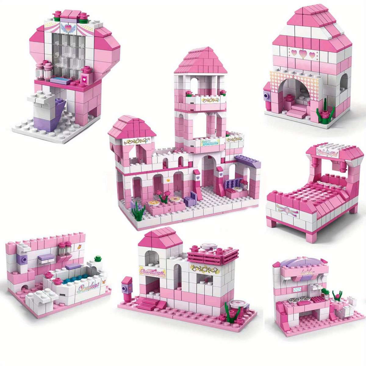 Building Toy Architectural Model Toy Set Color Pink Castle