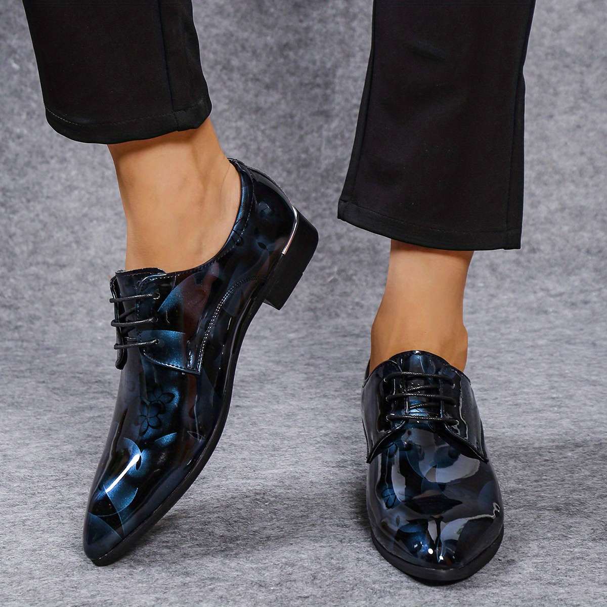 Mens Leather Shoes Color Flowers Blue Sizeuk 6.5