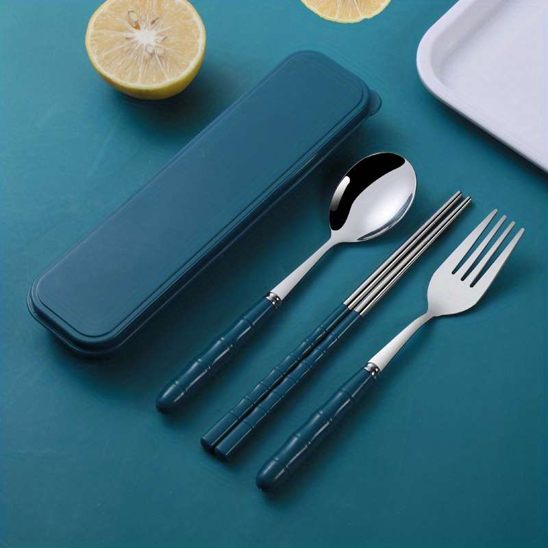 Outdoor 3 In 1 Stainless Steel Camping Utensils Set Reusable Plastic Cover