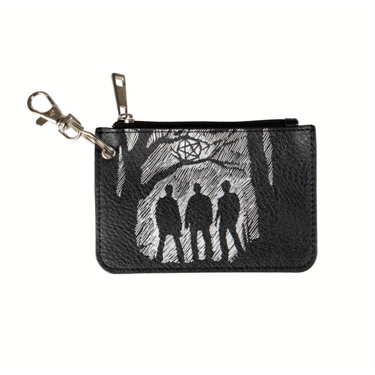 Retro Pattern Mini Credit Card Case Pu Leather Wallet Zipper Women'S Coin Purse With Hook
