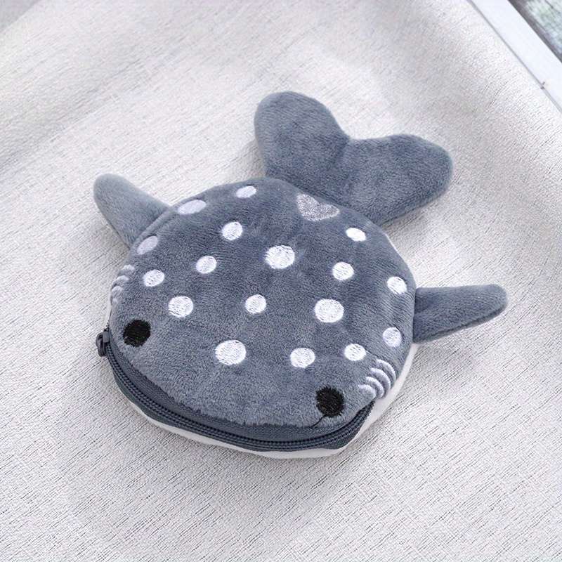 Cute Big Mouth Shark Design Men'S Coin Wallet Small Wallet Plush Bag