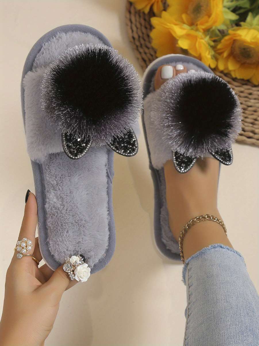 Cotton Slippers Color Smooth Surface Pink Cat Head Sizeuk 7.5-8
