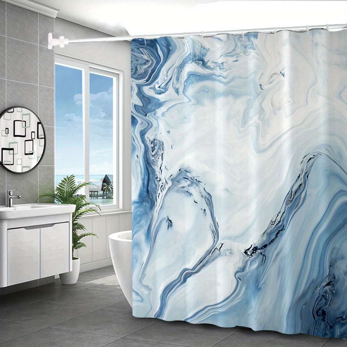Waterproof Shower Curtain Color Light Blue Marble Pattern Size 79Inch200Cm*71Inch180Cm